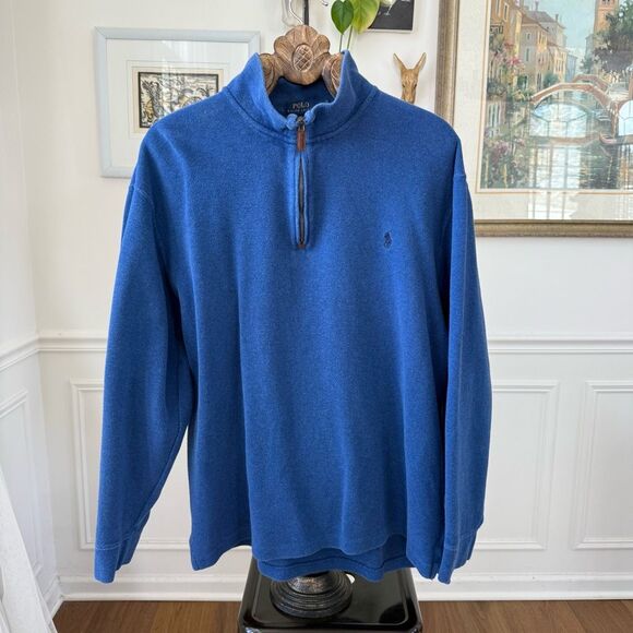 Polo Ralph Lauren Blue Cotton Quarter Zip Sweater L Tall - Picture 2 of 8